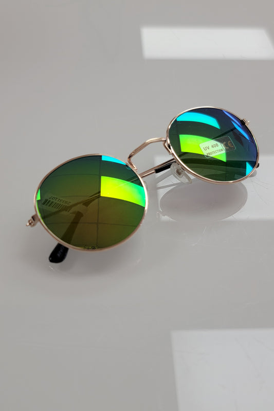 Blue / Green Mirrored - Circle Sunglasses