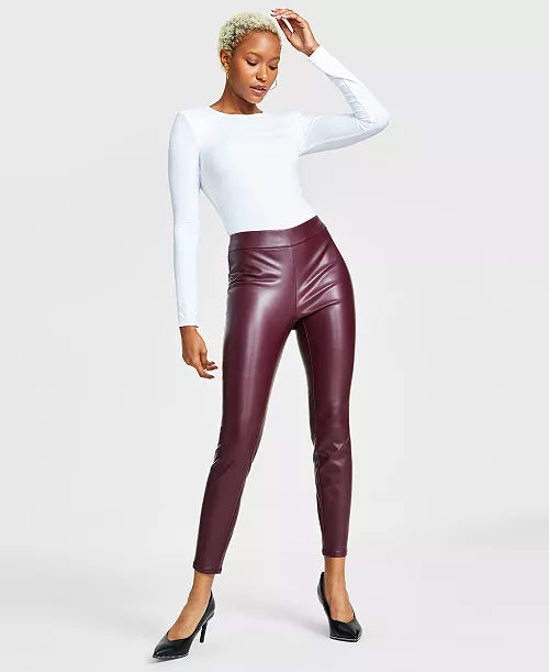 Burgundy faux leather leggings hotsell