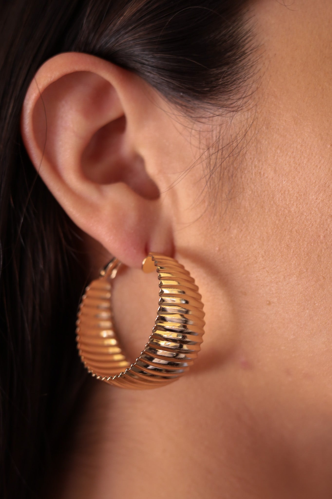 Gold - Textured Thick Hoops Earrings