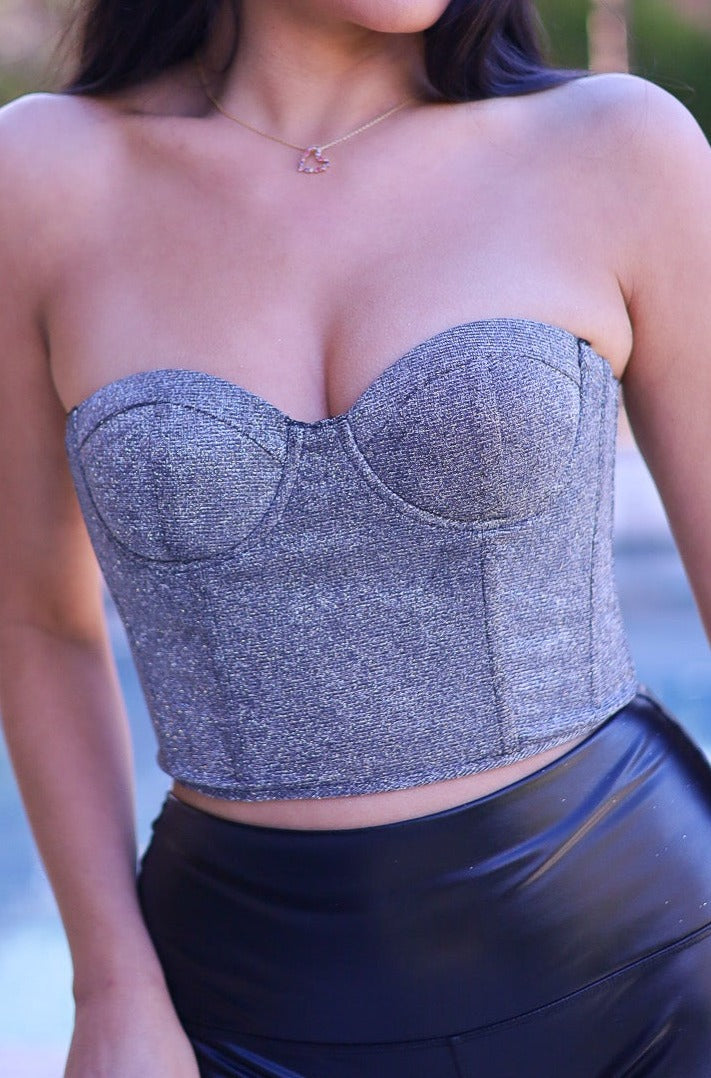 Silver - Glitter Corset Bustier Top