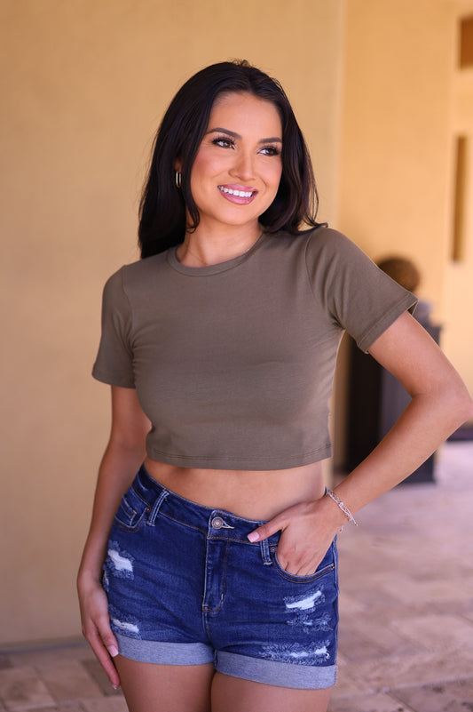 Olive - Thick Pima Cotton Crop Top