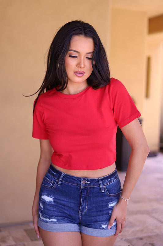 Red - Thick Pima Cotton Crop Top