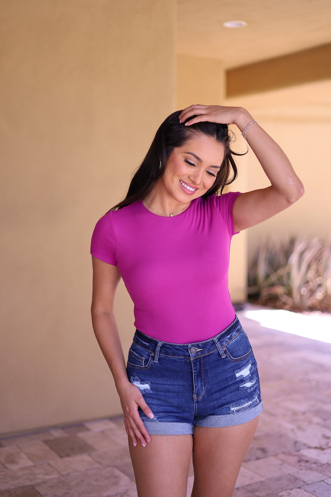 Magenta - Butter Bodysuit Double Lined - Short Sleeve