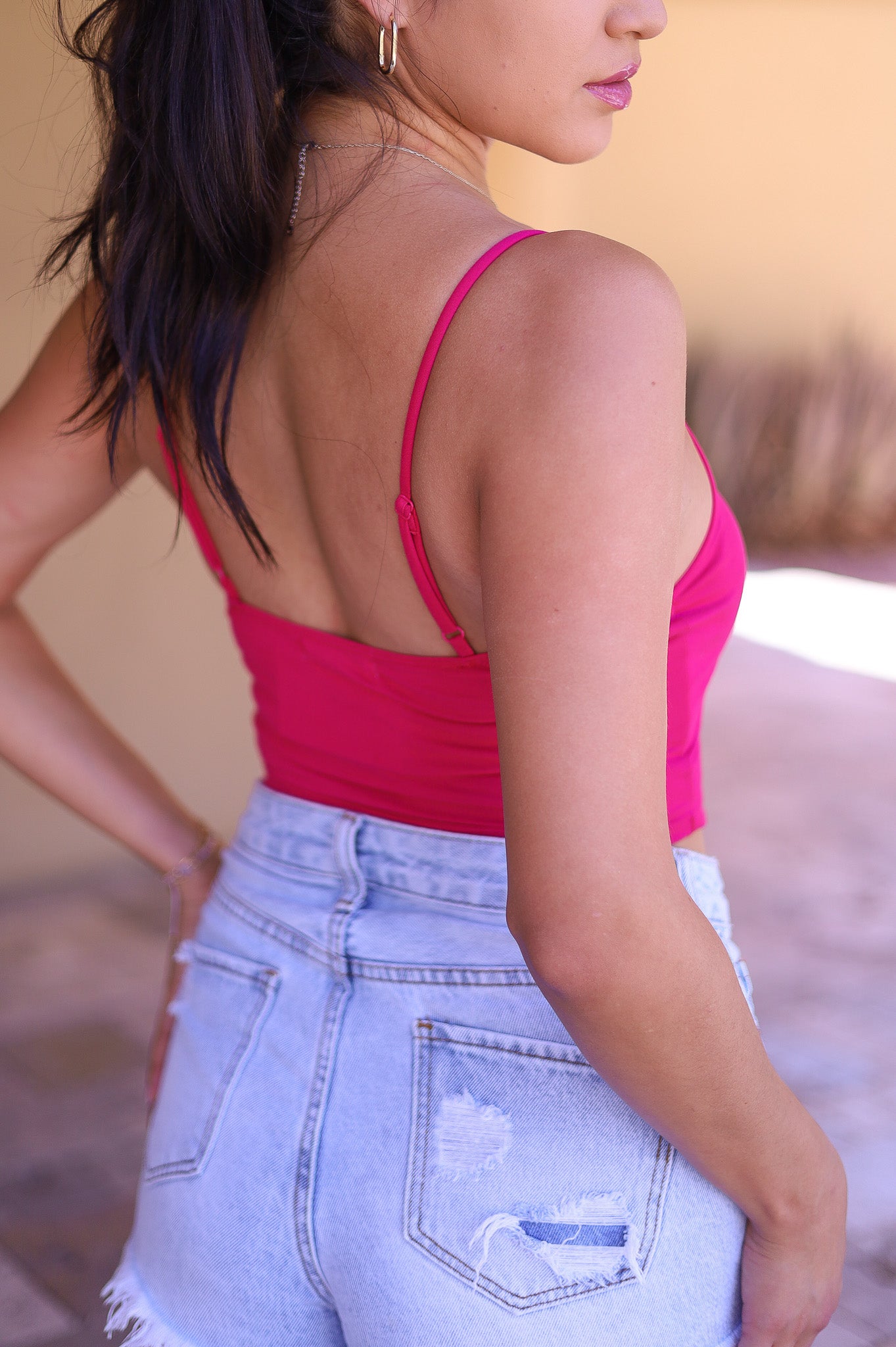 Fuschia - Western Vibes V Hem Crop Cami