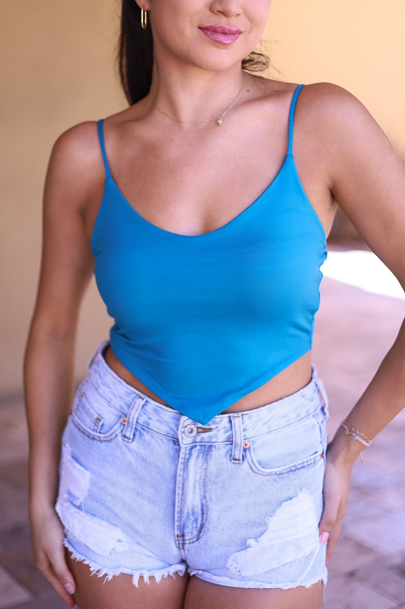 Turquoise - Western Vibes V Hem Crop Cami