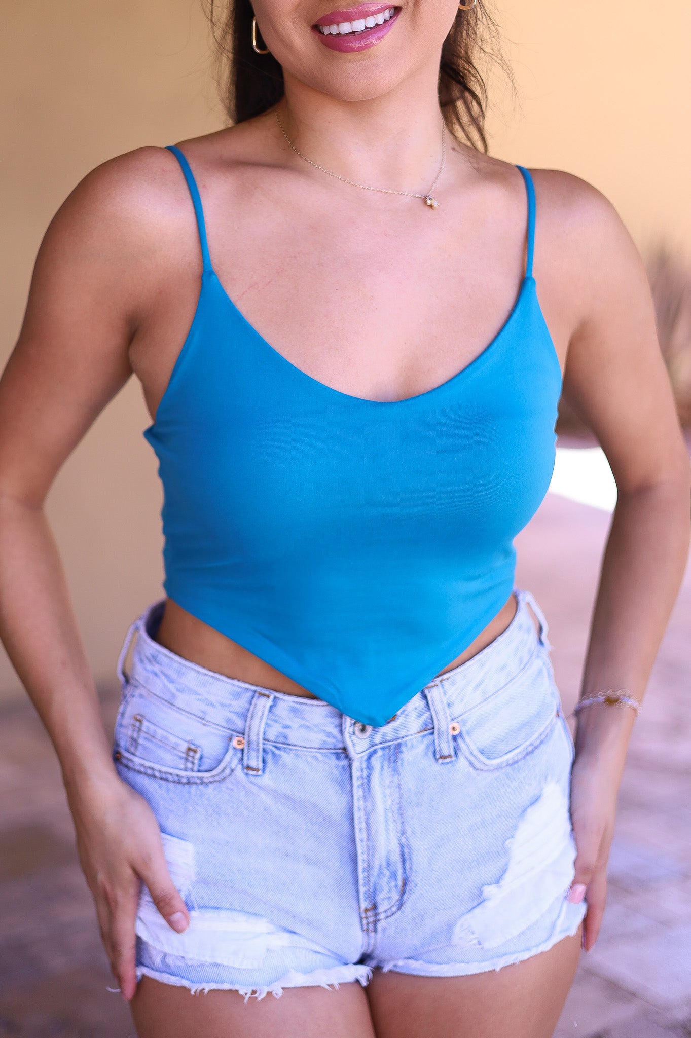 Turquoise - Western Vibes V Hem Crop Cami