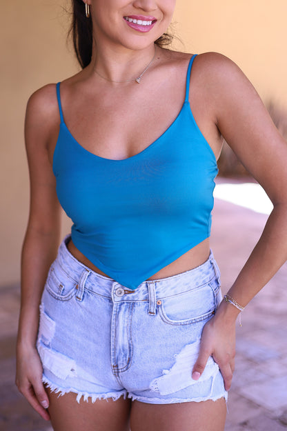 Turquoise - Western Vibes V Hem Crop Cami