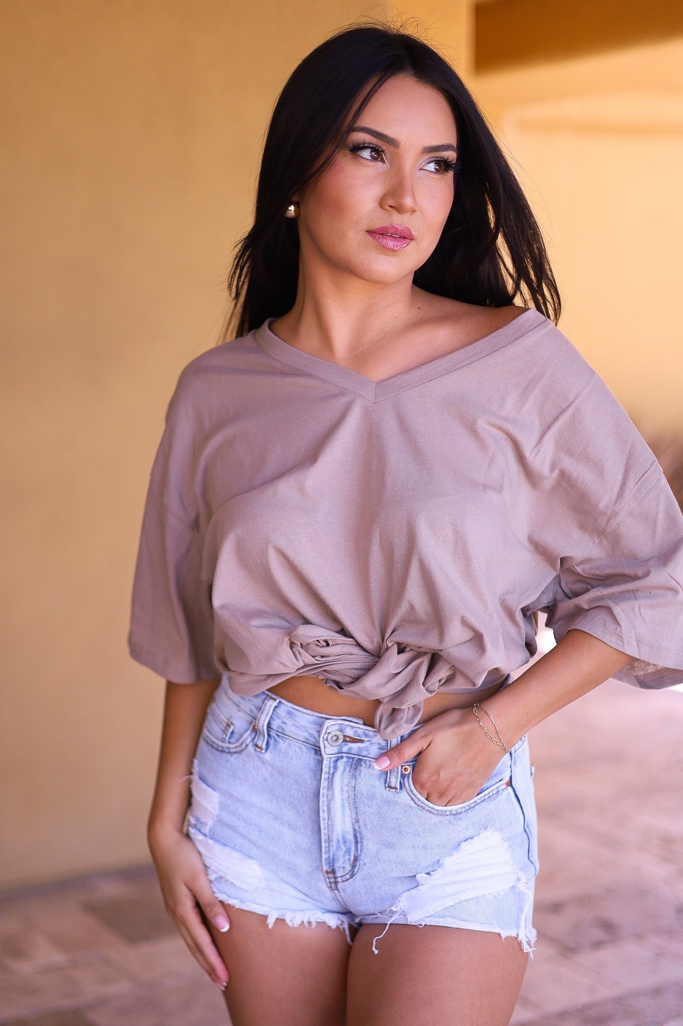 Ash Mocha - Zenana Cotton Drop Shoulder Boyfriend Box Tee - Oversized