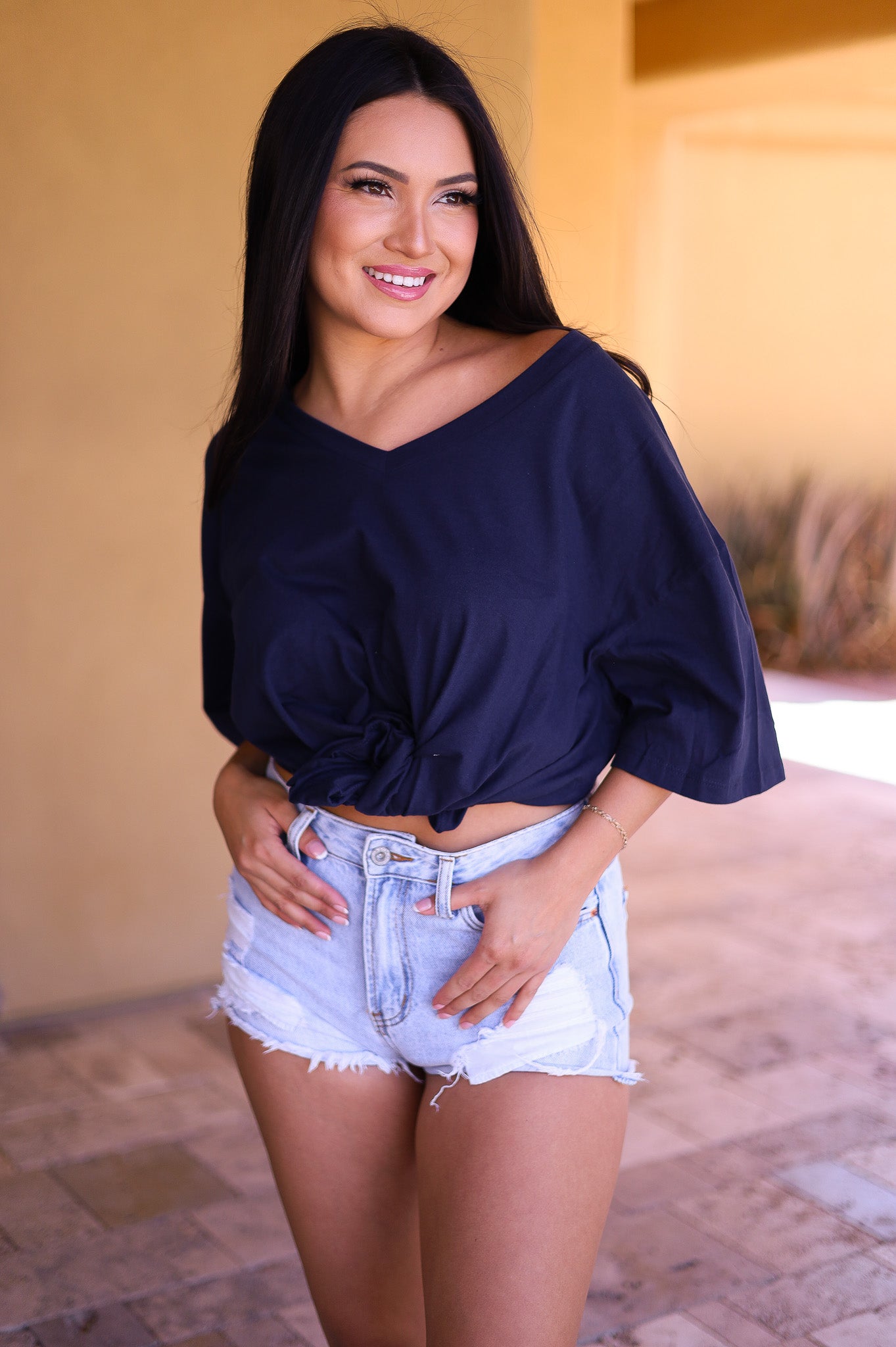 Navy - Zenana Cotton Drop Shoulder Boyfriend Box Tee - Oversized