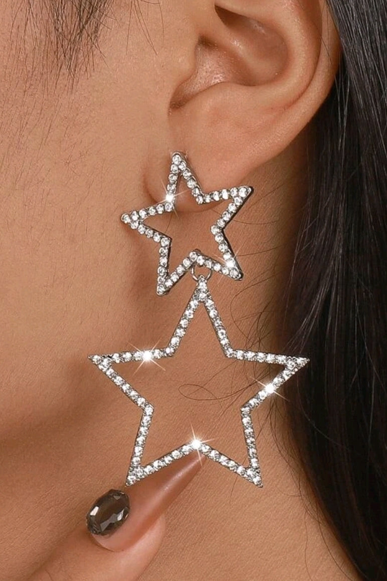 Rhinestone Stacked Stars Statement Earrings