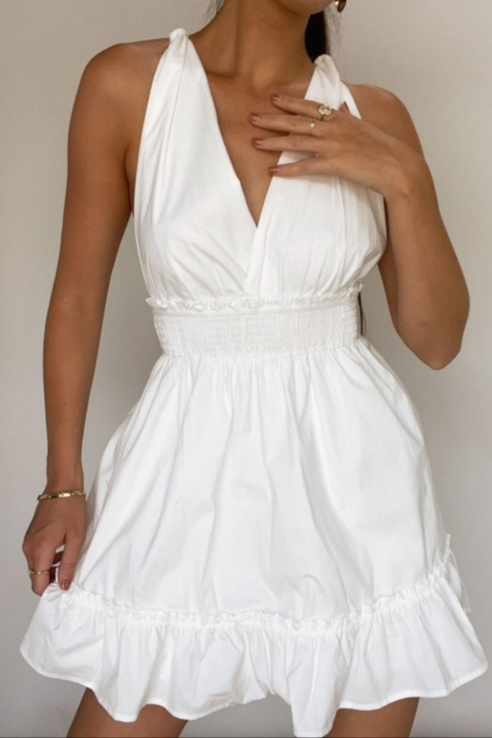 White - Evelyn Halter Dress