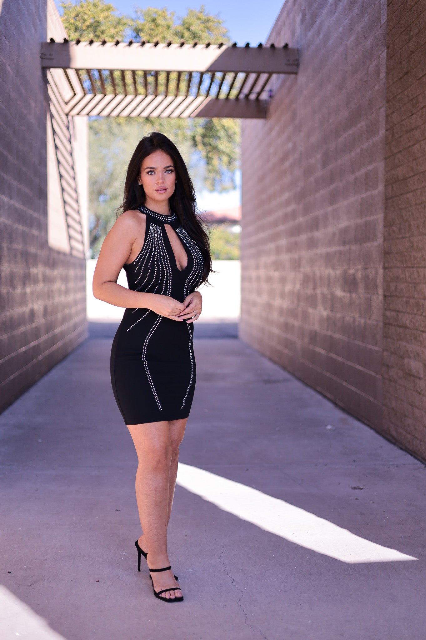 Black - Rhinestone Halter Dress