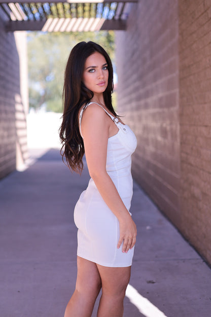 White Buckle Strap Bodycon Dress