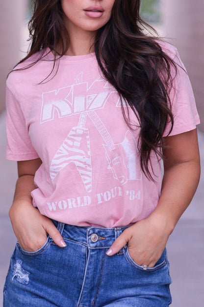 KISS - Washed Pink Graphic Band Tee